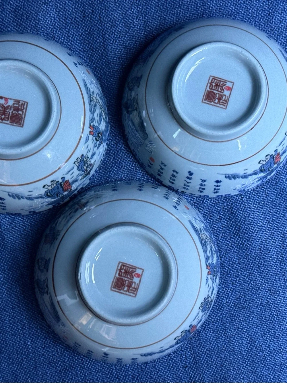 Vintage Chinese Jingdezhen Rice Bowls Set of 3 Sima Qian Calligraphy